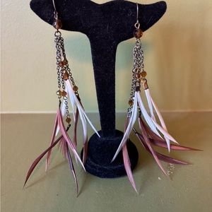 Bohemian Pink and White Feather Earrings